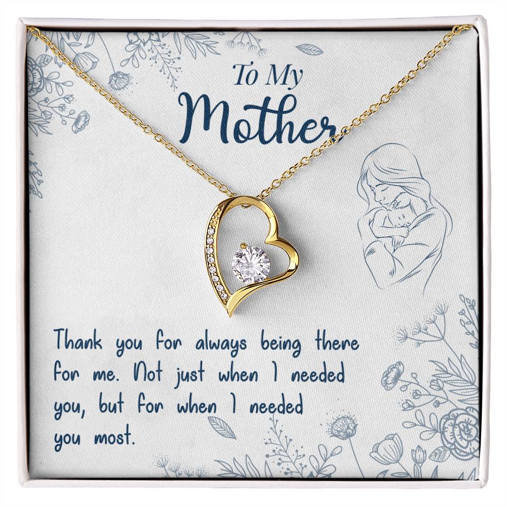 To My Mother Forever Love Necklace – Heart Pendant with Cubic Zirconia, 14K White or 18K Yellow Gold Finish – Inspirational Gift for Mom