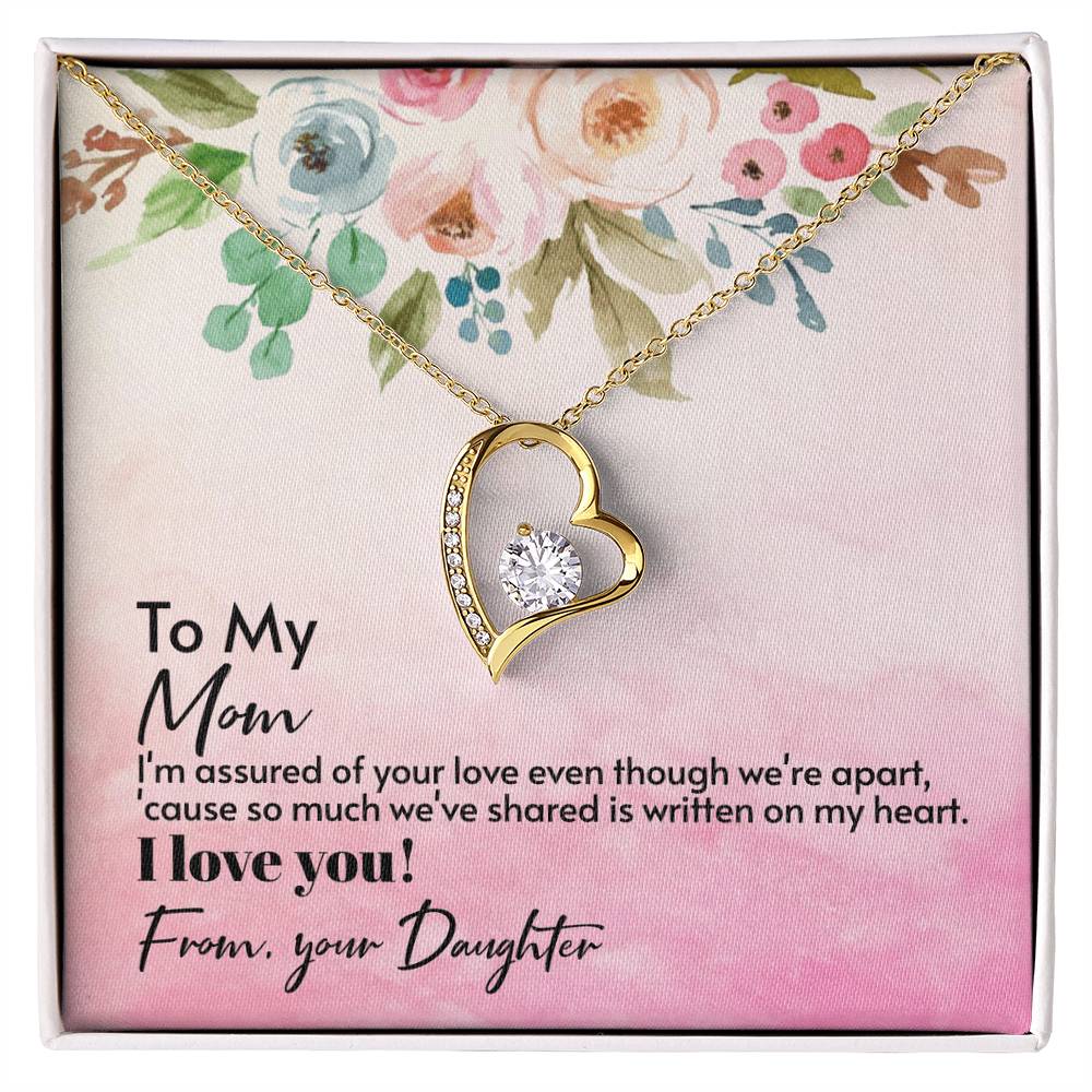 Mom Heart Necklace with CZ Crystal, Forever Love Jewelry Gift from Daughter for Mother