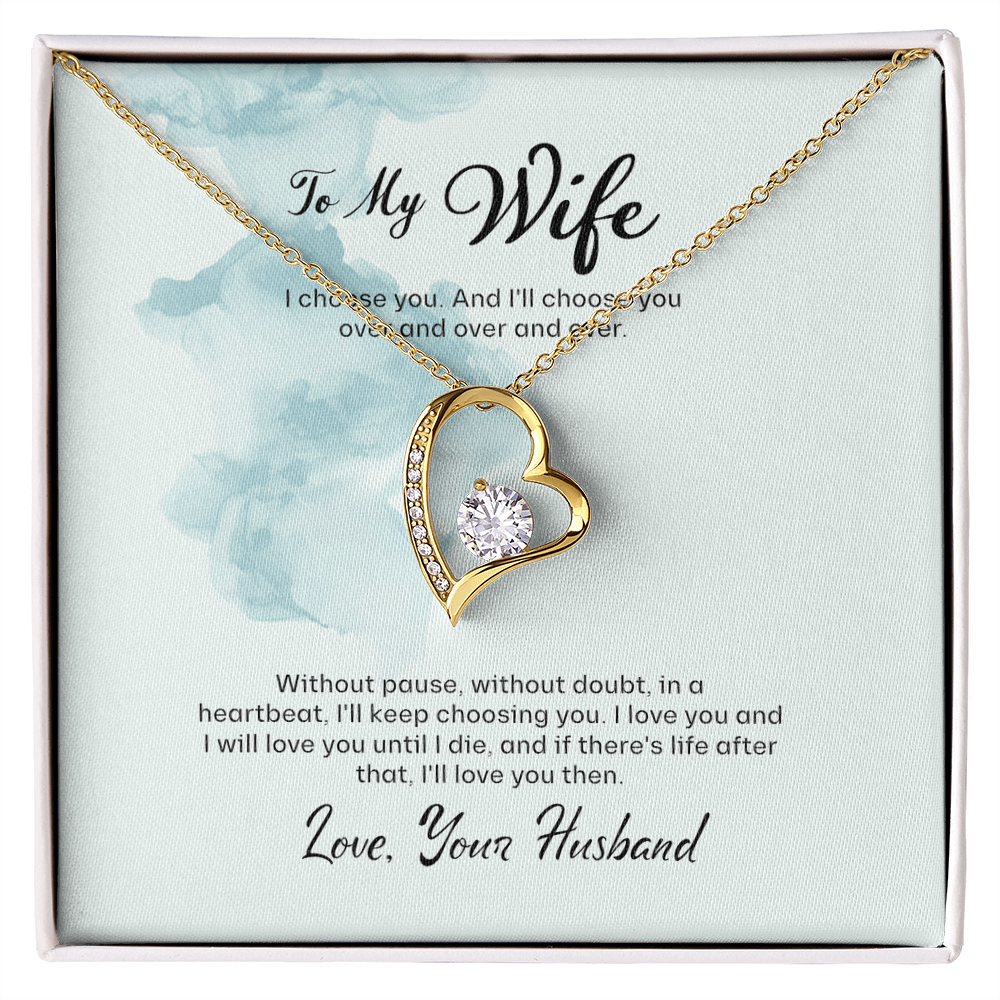 Wife Gift Forever Love Necklace – Heart Pendant with CZ Crystal, Romantic Birthday Anniversary Gift from Husband