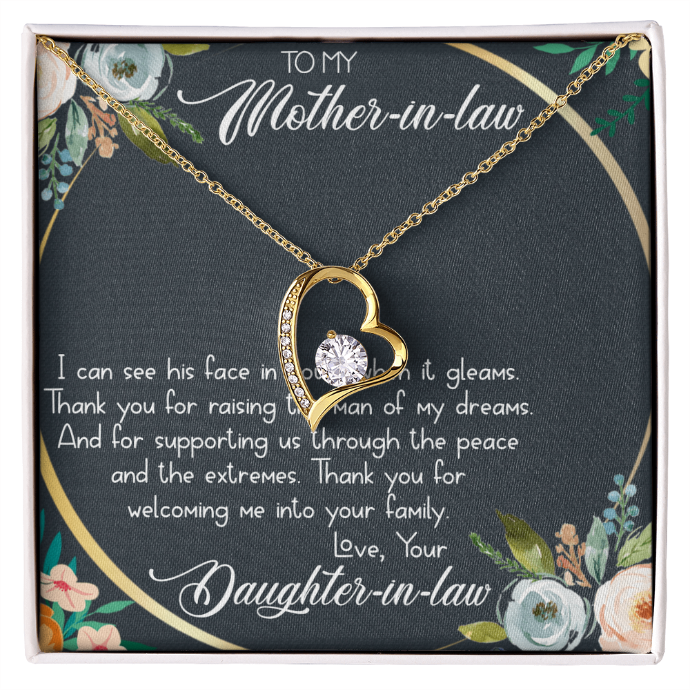 To My Mother-in-Law Forever Love Necklace - Heart Pendant with CZ Stone, Gift from Daughter-in-Law - Elegant Jewelry Gift Box Included