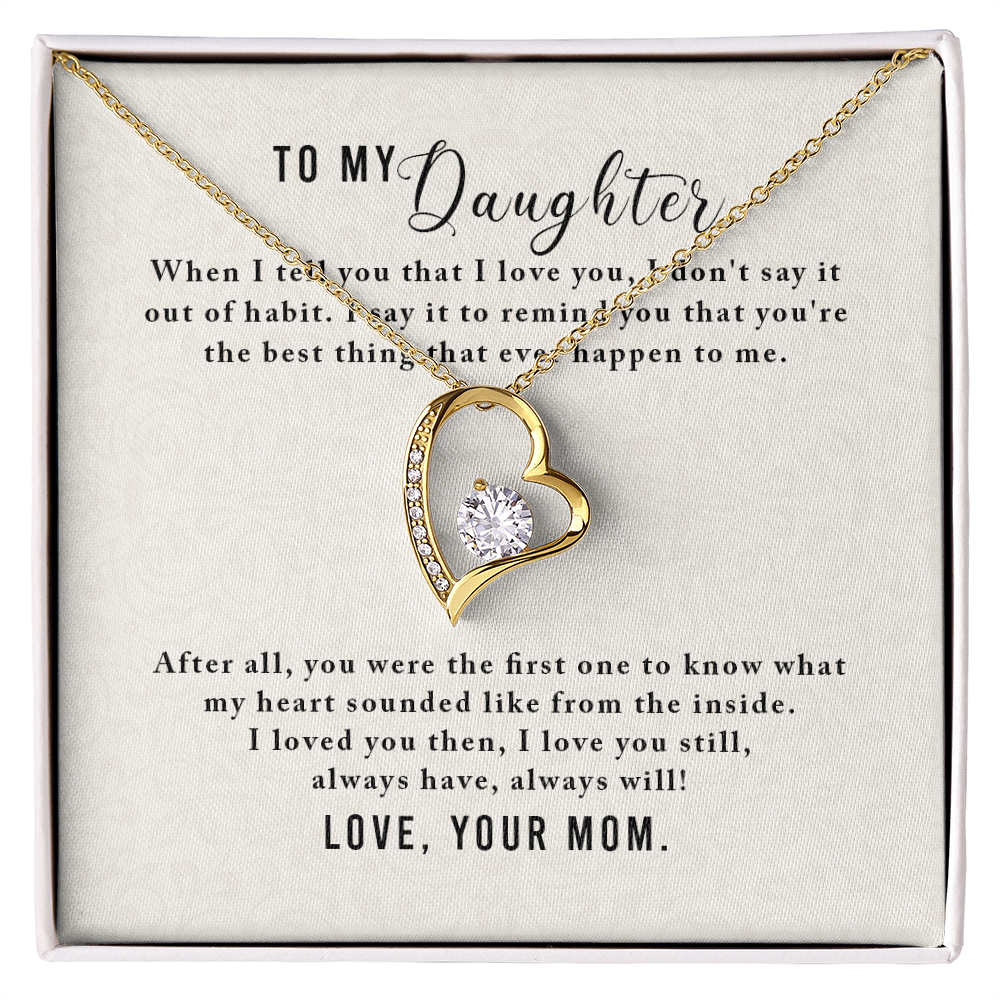 To My Daughter Appreciation Necklace – Forever Love Heart Pendant, CZ Crystal Jewelry Gift from Mom