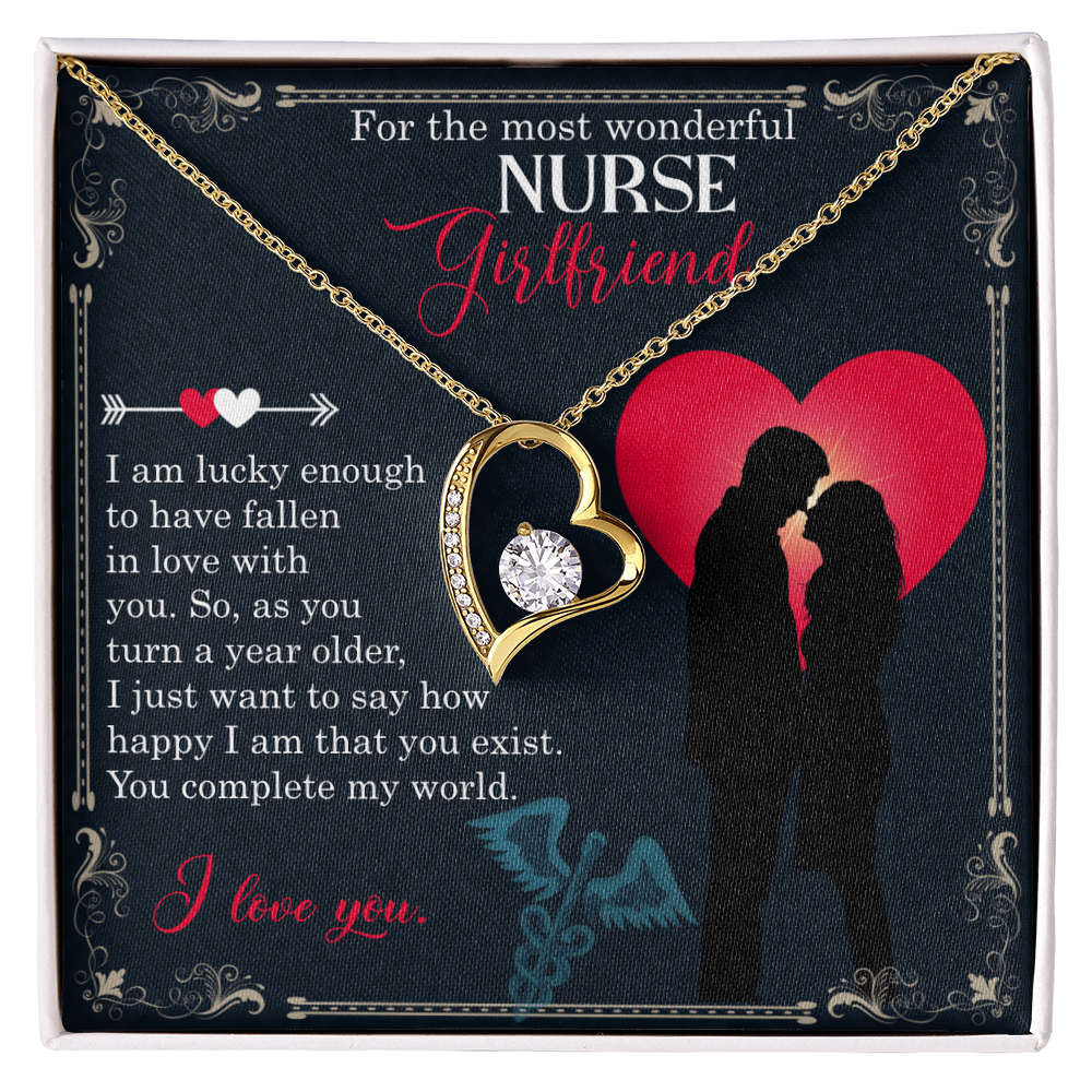 Forever Love Necklace for Nurse Girlfriend – 14k White or 18k Yellow Gold Finish, CZ Crystal Pendant, Heart Design, Adjustable Chain – Ideal Birthday or Anniversary Gift for Her
