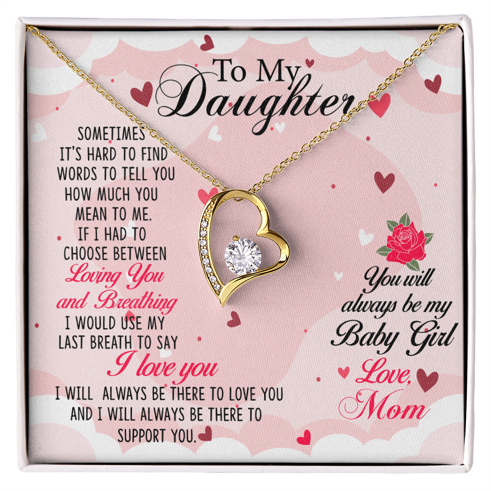 Baby Girl Forever Love Necklace for Daughter - 6.5mm CZ Heart Pendant, Adjustable Chain, 14k White Gold or 18k Yellow Gold, Sentimental Gift for Daughter, Love and Support Jewelry
