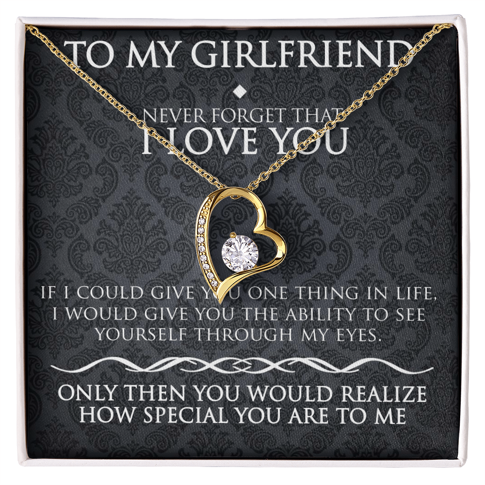 To My Girlfriend Necklace – Forever Love Heart Pendant Gift for Her from Boyfriend with Message Card