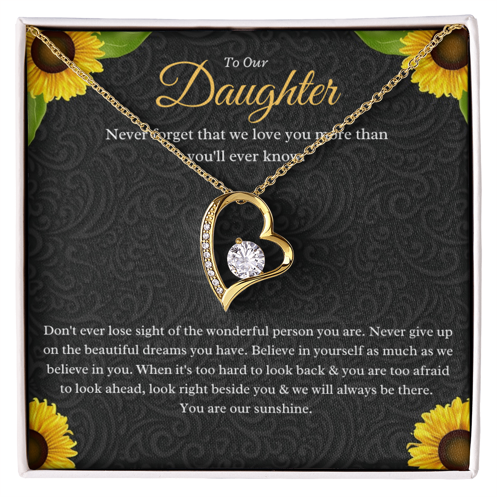 To Our Daughter Forever Love Necklace - Stunning 6.5mm CZ Crystal Heart Pendant in White or Yellow Gold | Perfect Gift for Daughter, Birthday, or Special Occasion