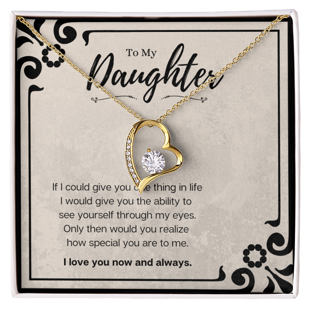 Daughter Heart Necklace Gift – CZ Forever Love Pendant from Mom or Dad with Message Card