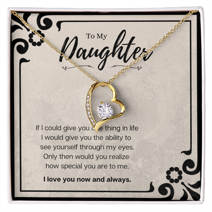 Daughter Heart Necklace Gift – CZ Forever Love Pendant from Mom or Dad with Message Card