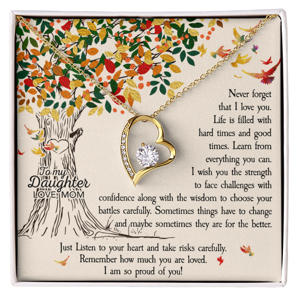 To My Daughter Forever Love Necklace Gift – Heart CZ Pendant Jewelry from Mom