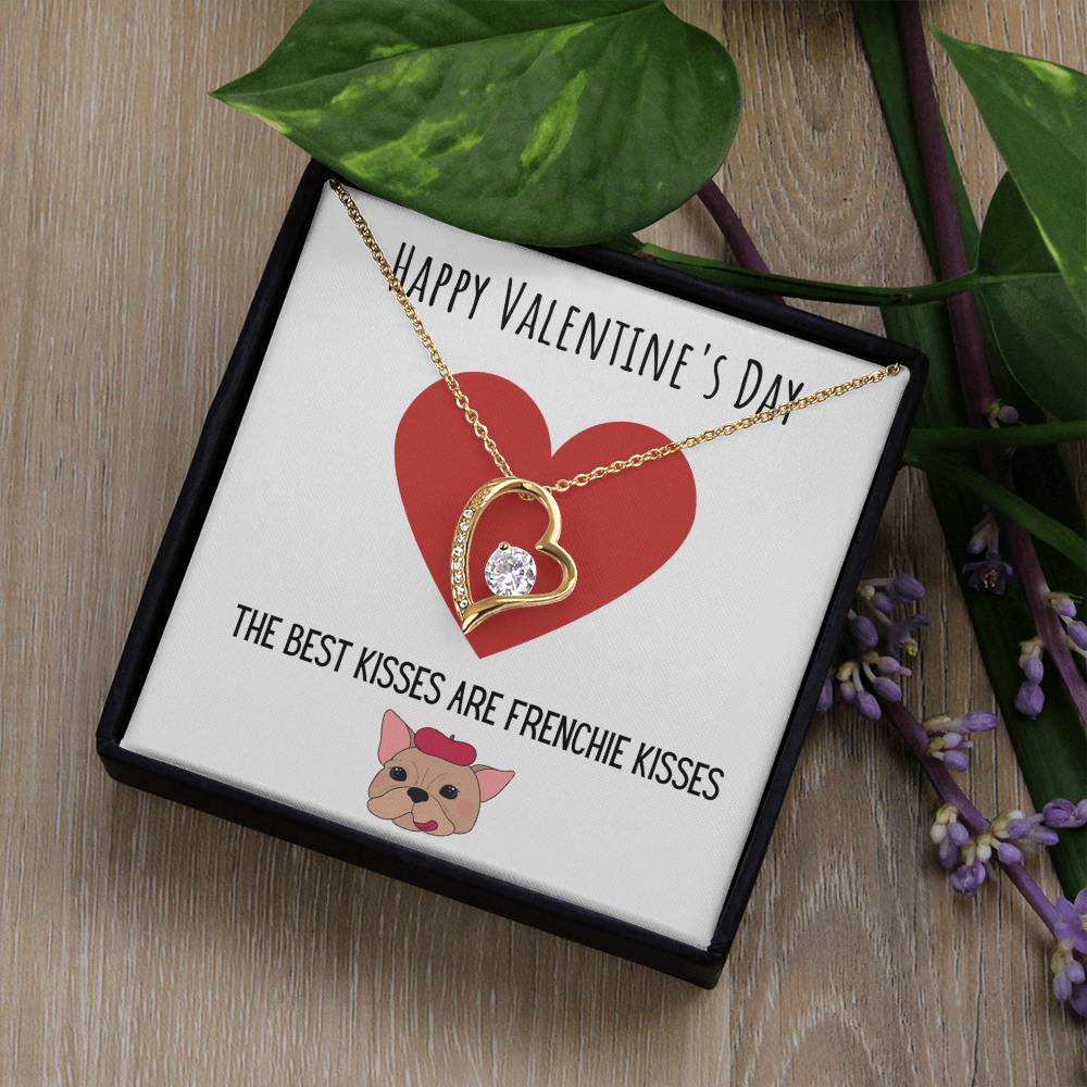 Funny Dog Lover Valentines Day Forever Love Necklace Jewelry Gift For Her, Funny French Bulldog V-Day Present From Him, Cute Valentine's Day Message Card Jewelry, Best Frenchie Kisses by Best Gifts 305