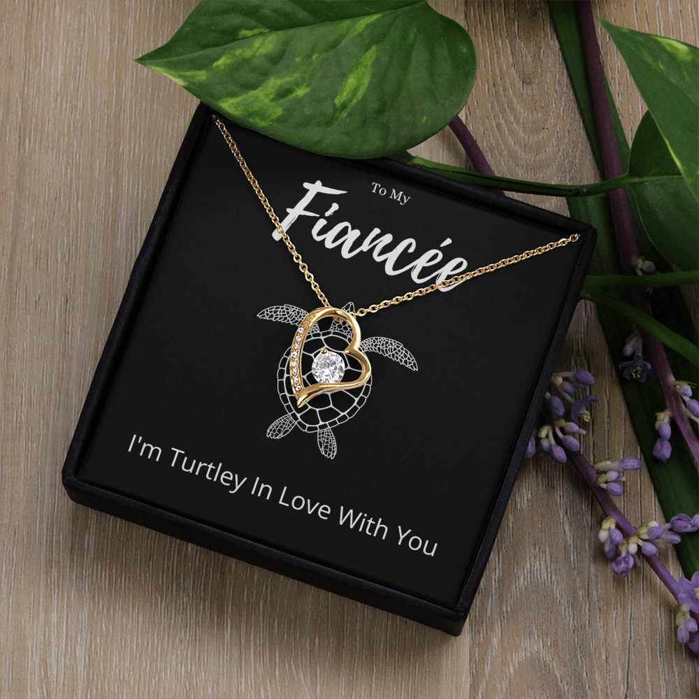 Funny Fiancée Turtle Forever Love Necklace Anniversary Gift From Fiancé, Animal Pun Message Card Jewelry Birthday Present From Him, Gag Gifts For Fiancée Valentines Day by Best Gifts 305