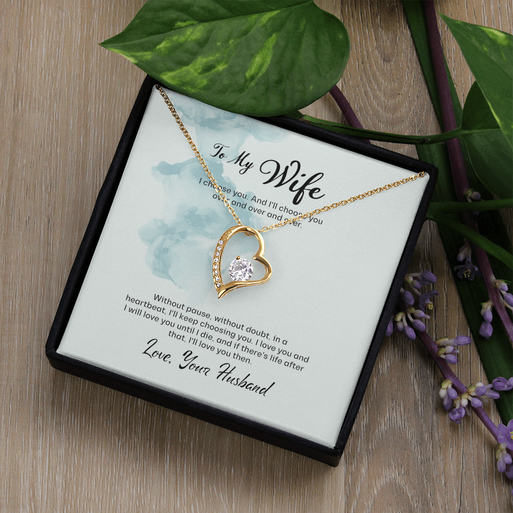 Wife Gift Forever Love Necklace – Heart Pendant with CZ Crystal, Romantic Birthday Anniversary Gift from Husband