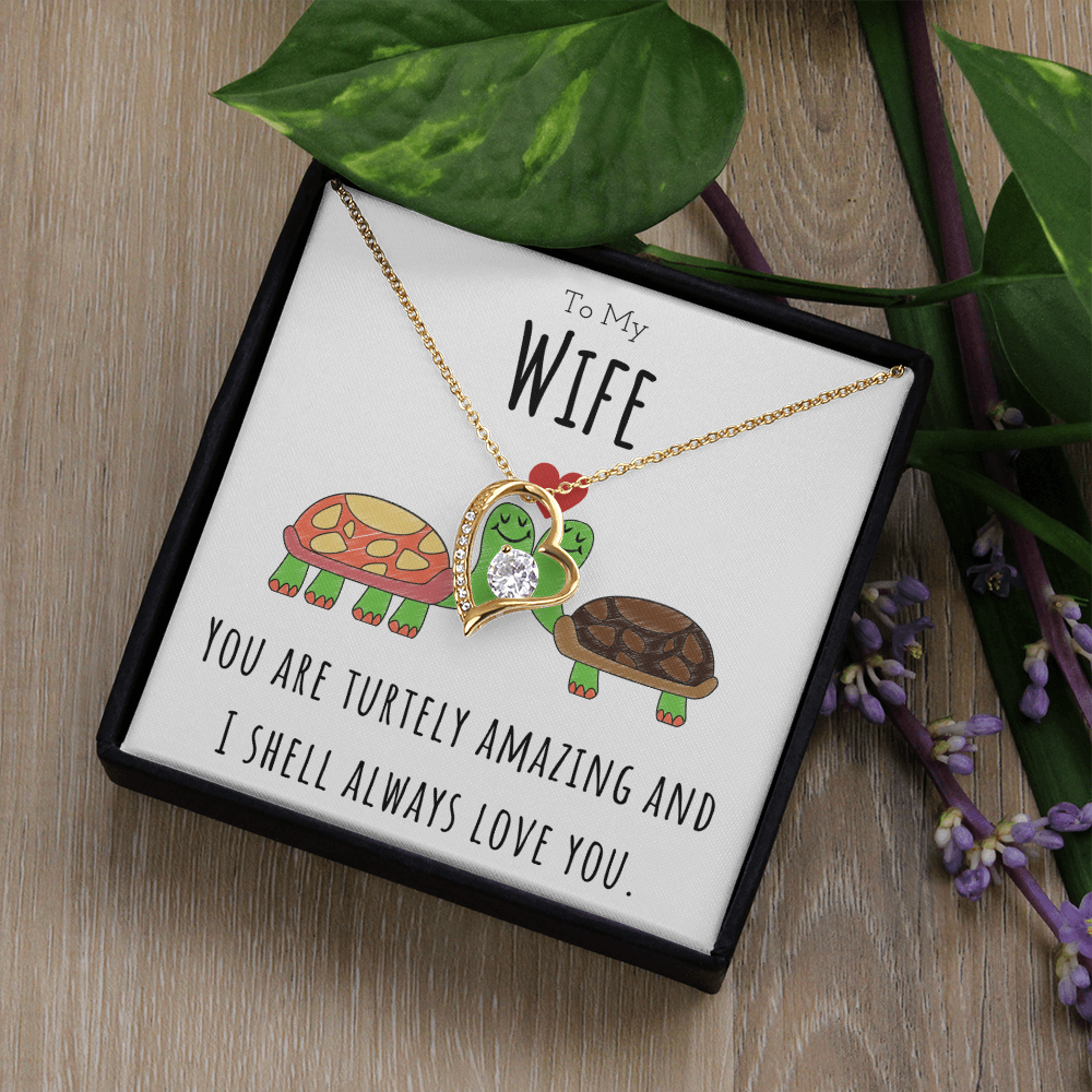 To My Wife Funny Turtle Message Card Jewelry Forever Love Necklace Gift From Husband, Cute Turtle Animal Pun Birthday Gift For Wife, Anniversary Present For Her by Best Gifts 305