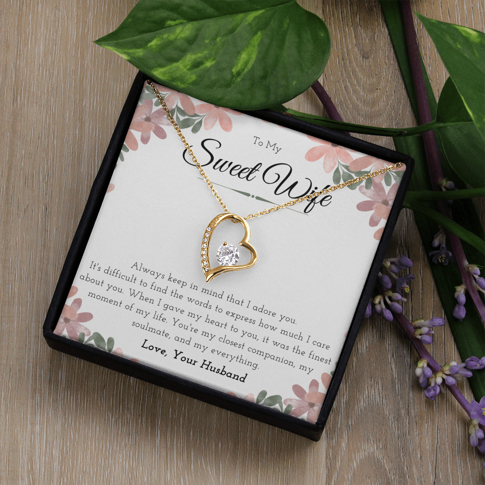 Sweet Wife Anniversary Present For Her Forever Love Necklace Message Card Jewelry Gift From Husband, Nice Mothers Day Necklace, Gift For Wife Birthday by Best Gifts 305