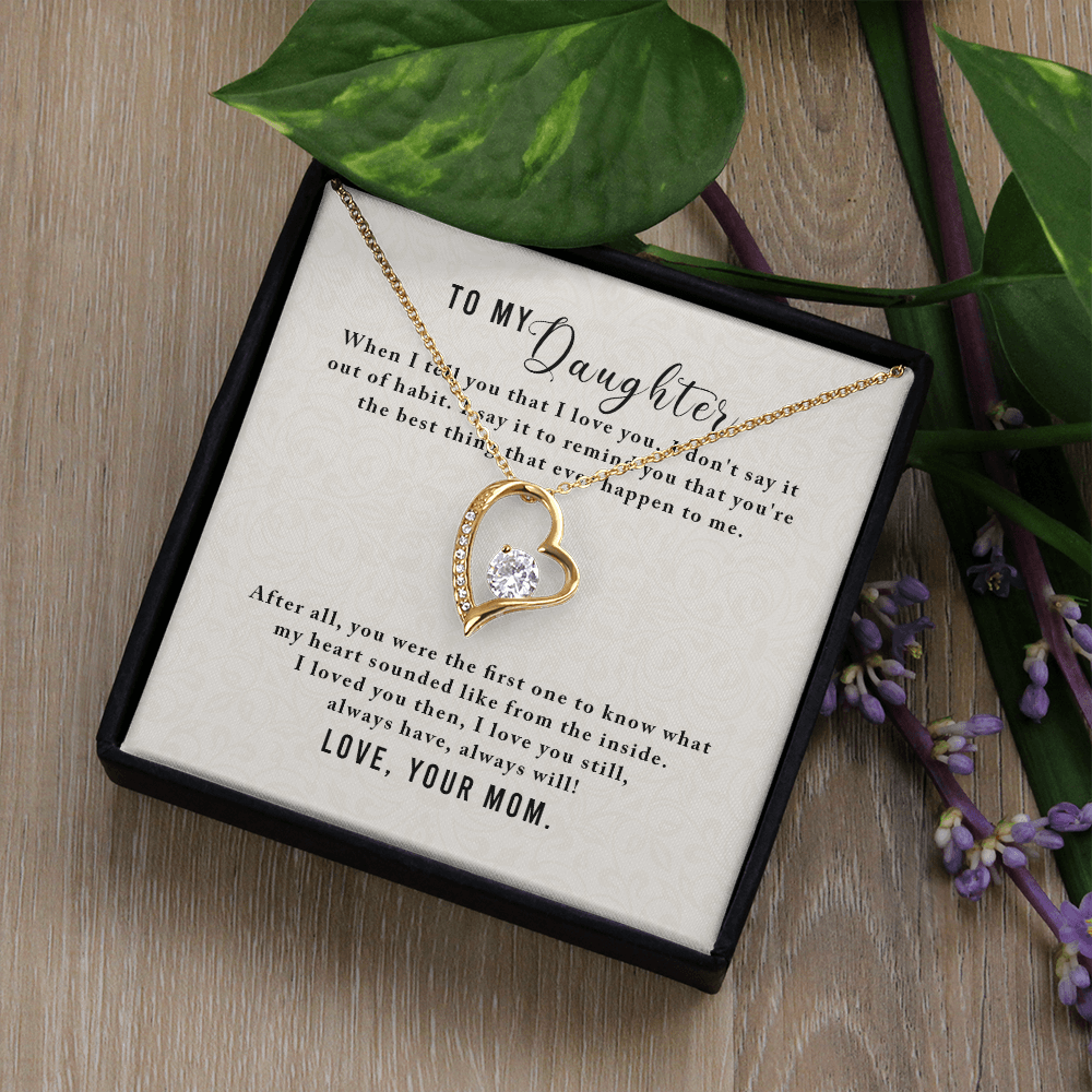 To My Daughter Appreciation Necklace – Forever Love Heart Pendant, CZ Crystal Jewelry Gift from Mom