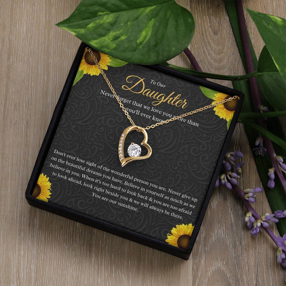 To Our Daughter Forever Love Necklace - Stunning 6.5mm CZ Crystal Heart Pendant in White or Yellow Gold | Perfect Gift for Daughter, Birthday, or Special Occasion