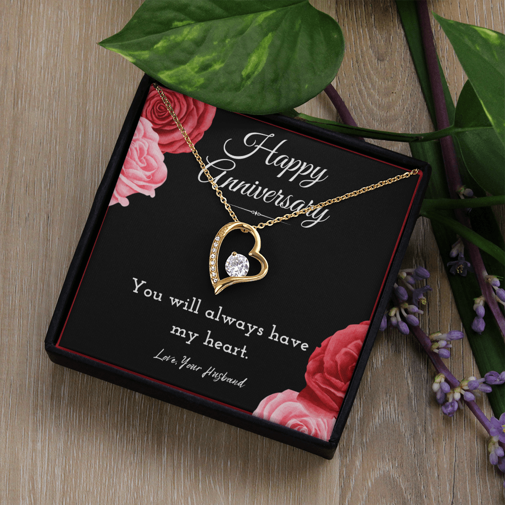 Happy Anniversary Forever Love Necklace Jewelry Message Card For Wife From Husband, Wife Anniversary Present From Him, Heartfelt Necklace Gift For Her by Best Gifts 305