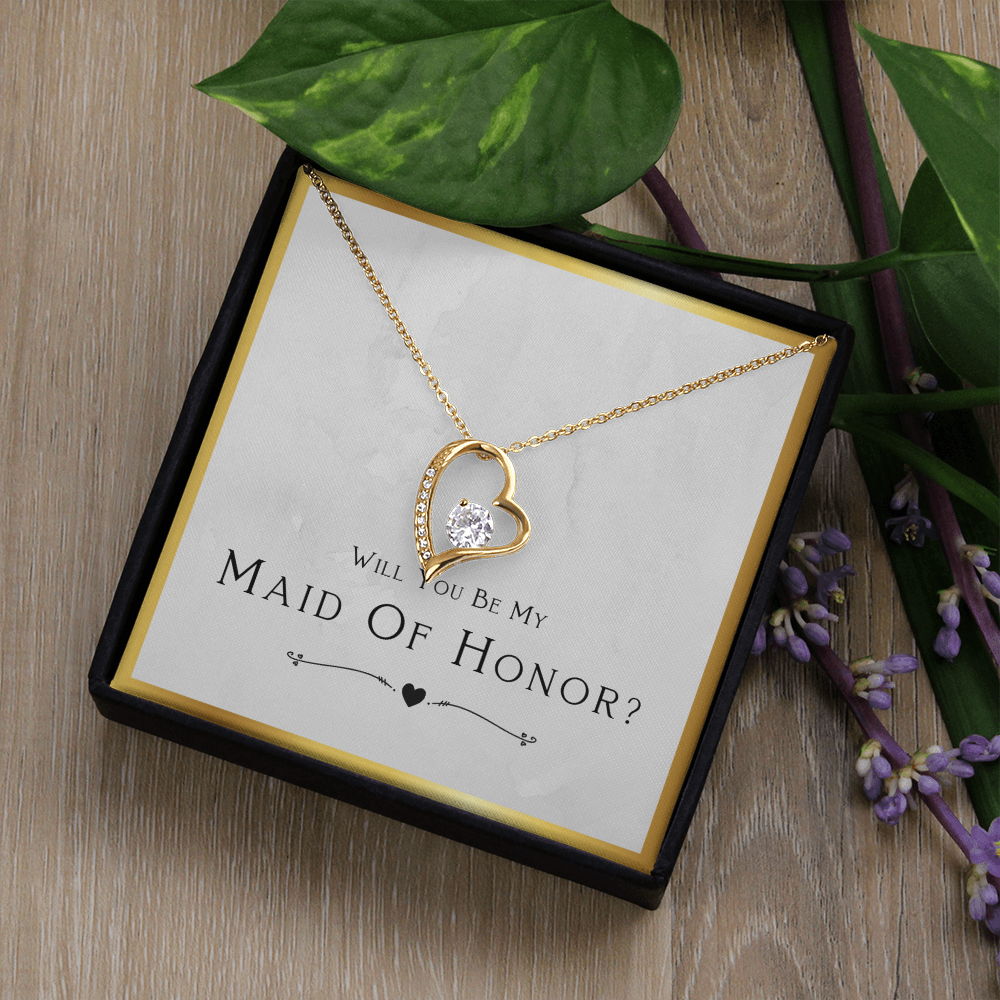 Maid Of Honor Gift, From Bride, Will You Be My Maid Of Honor, Proposal Gift - Forever Love Heart Necklace with Message Card by Best Gifts 305