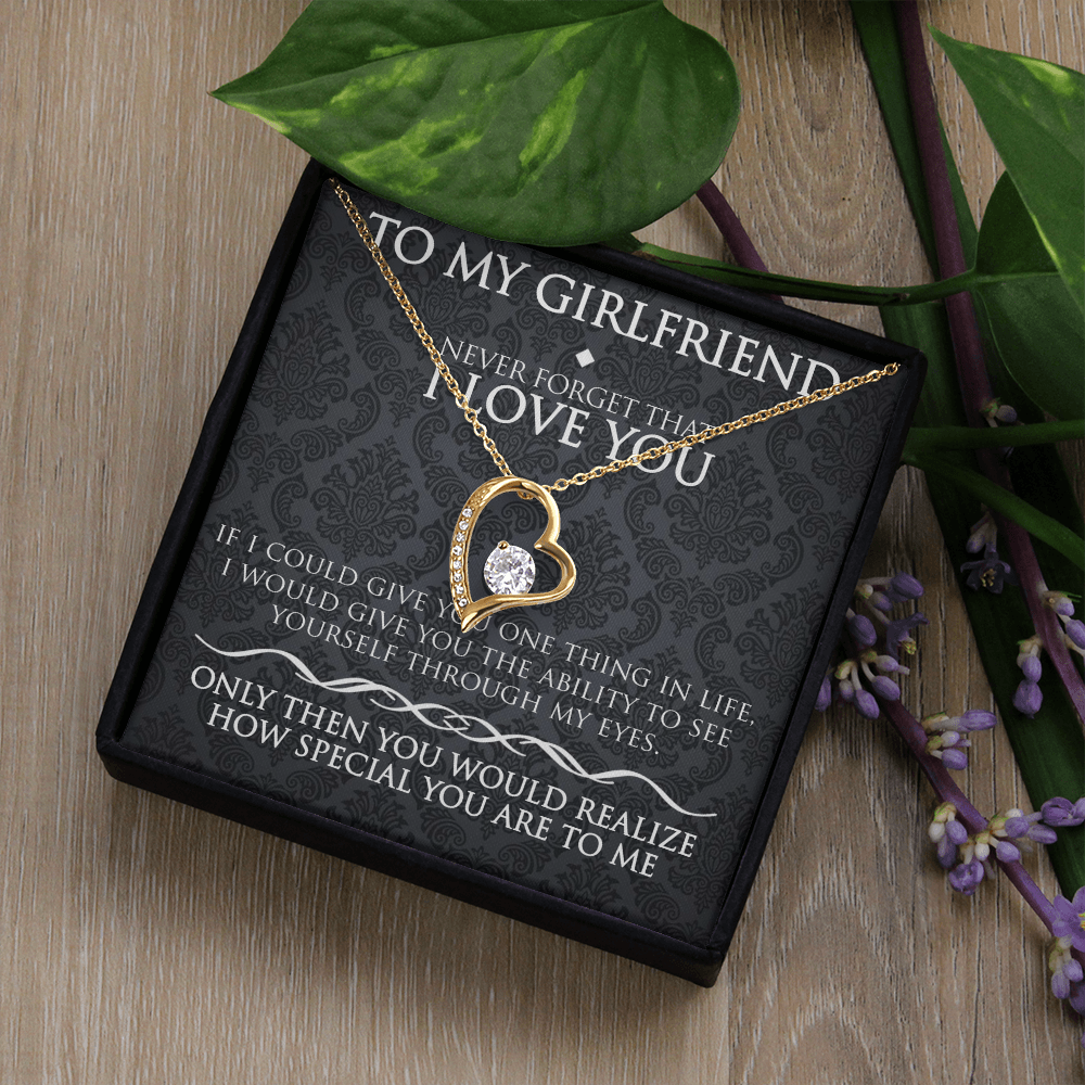 To My Girlfriend Necklace – Forever Love Heart Pendant Gift for Her from Boyfriend with Message Card