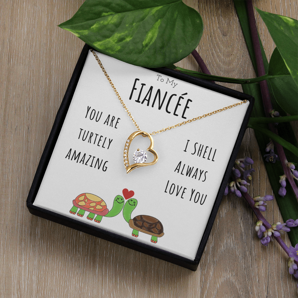 To My Fiancée Funny Turtle Message Card Jewelry Forever Love Necklace Gift From Fiancé, Cute Turtle Animal Pun Birthday Gift For Fiancée, Anniversary Present For Her by Best Gifts 305