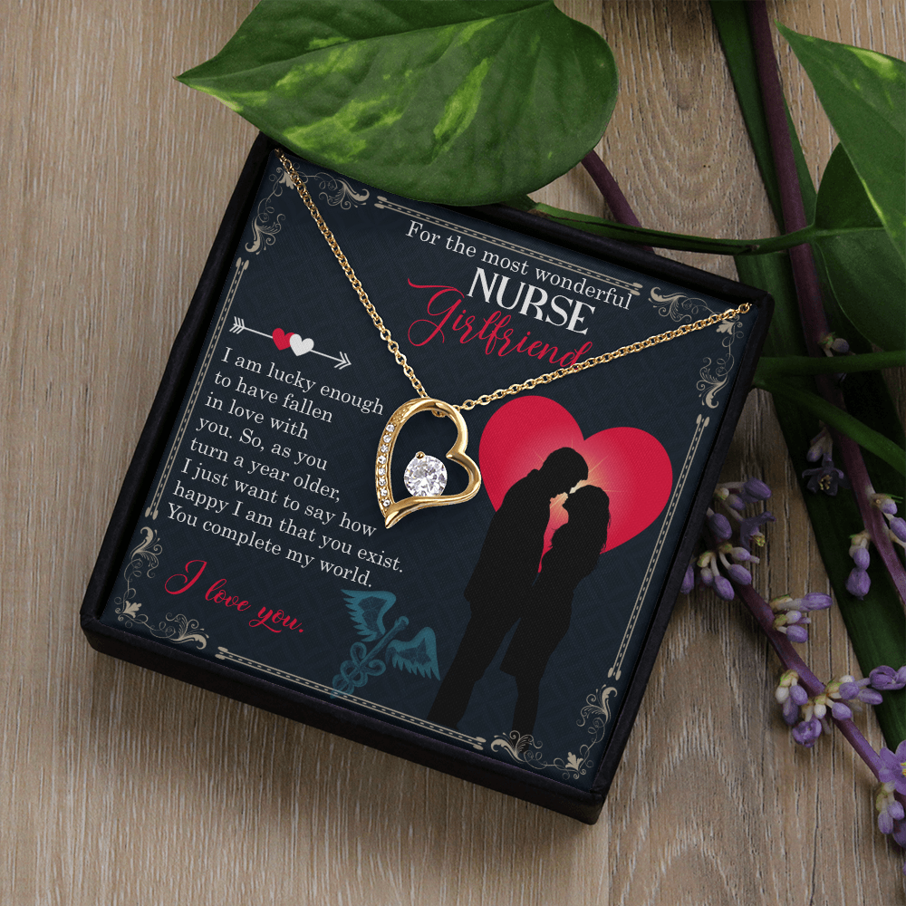 Forever Love Necklace for Nurse Girlfriend – 14k White or 18k Yellow Gold Finish, CZ Crystal Pendant, Heart Design, Adjustable Chain – Ideal Birthday or Anniversary Gift for Her