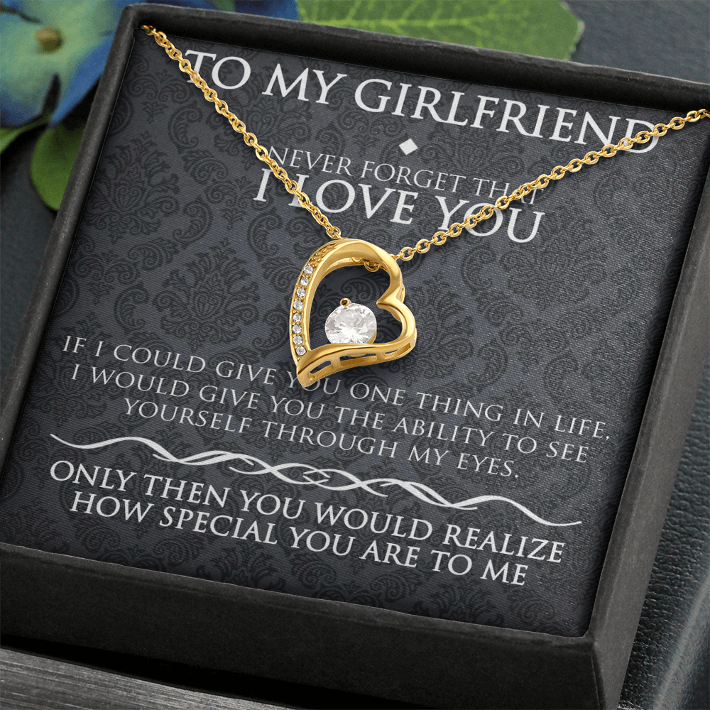 To My Girlfriend Necklace – Forever Love Heart Pendant Gift for Her from Boyfriend with Message Card