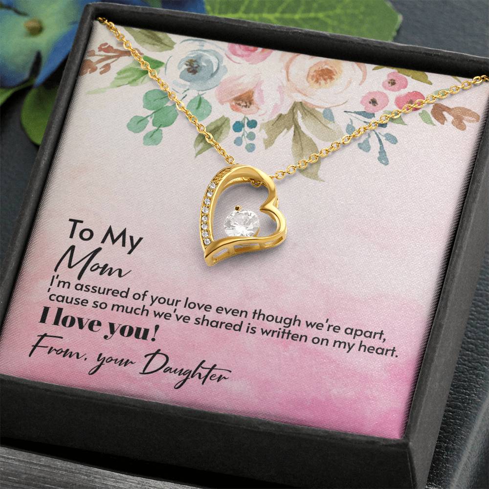 Mom Heart Necklace with CZ Crystal, Forever Love Jewelry Gift from Daughter for Mother