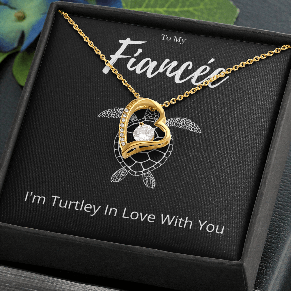 Funny Fiancée Turtle Forever Love Necklace Anniversary Gift From Fiancé, Animal Pun Message Card Jewelry Birthday Present From Him, Gag Gifts For Fiancée Valentines Day by Best Gifts 305