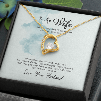 Husband to Wife Gift, Forever Love Necklace To My Wife, Wedding Anniversary Gift For Wife, Message Card Jewelry For Wife
