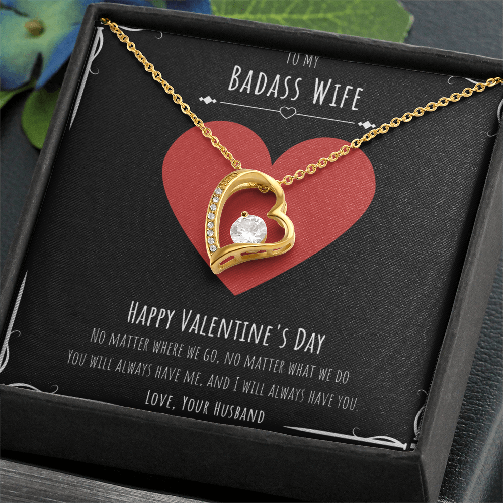 Badass Wife Valentines Day Gift Forever Love Necklace Message Card Gift From Husband, Wife Birthday Anniversary Jewelry Present by Best Gifts 305