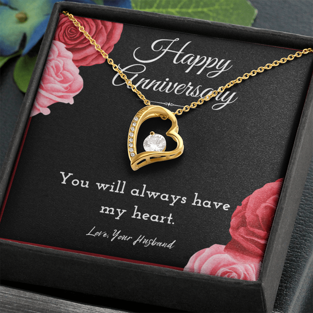 Happy Anniversary Forever Love Necklace Jewelry Message Card For Wife From Husband, Wife Anniversary Present From Him, Heartfelt Necklace Gift For Her by Best Gifts 305