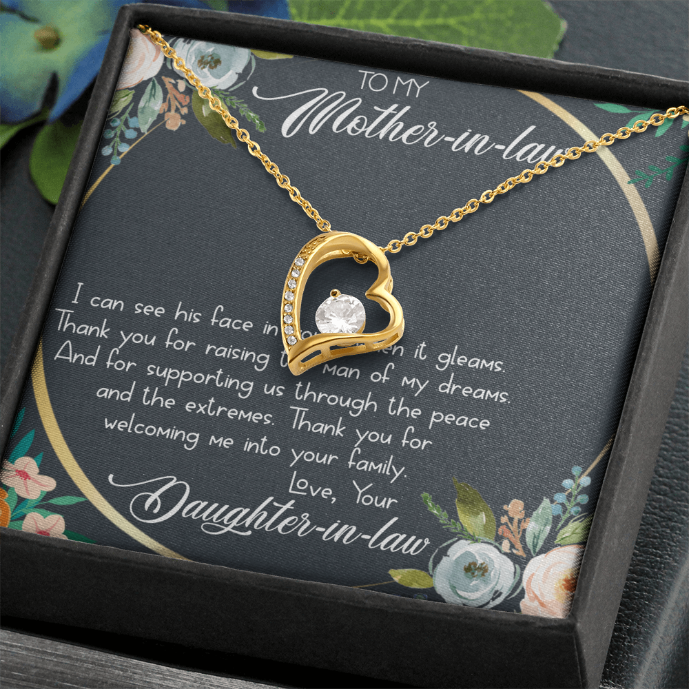 To My Mother-in-Law Forever Love Necklace - Heart Pendant with CZ Stone, Gift from Daughter-in-Law - Elegant Jewelry Gift Box Included