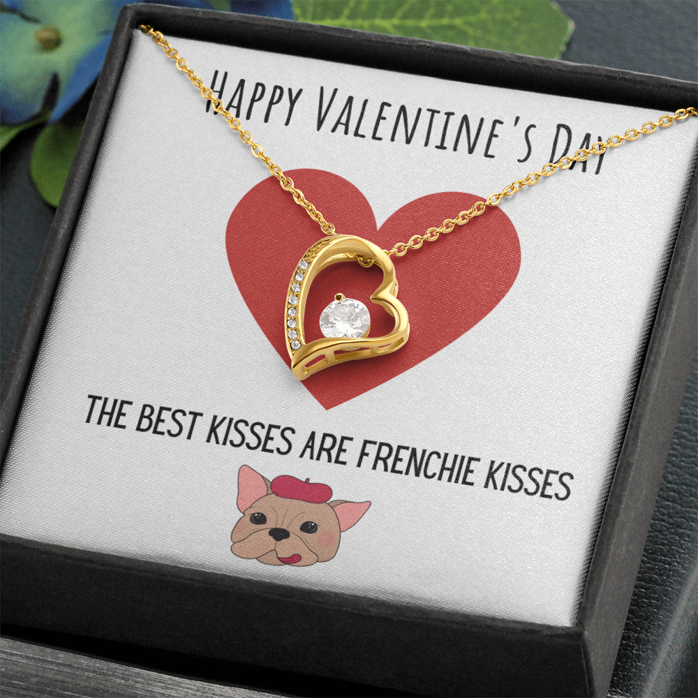 Funny Dog Lover Valentines Day Forever Love Necklace Jewelry Gift For Her, Funny French Bulldog V-Day Present From Him, Cute Valentine's Day Message Card Jewelry, Best Frenchie Kisses by Best Gifts 305