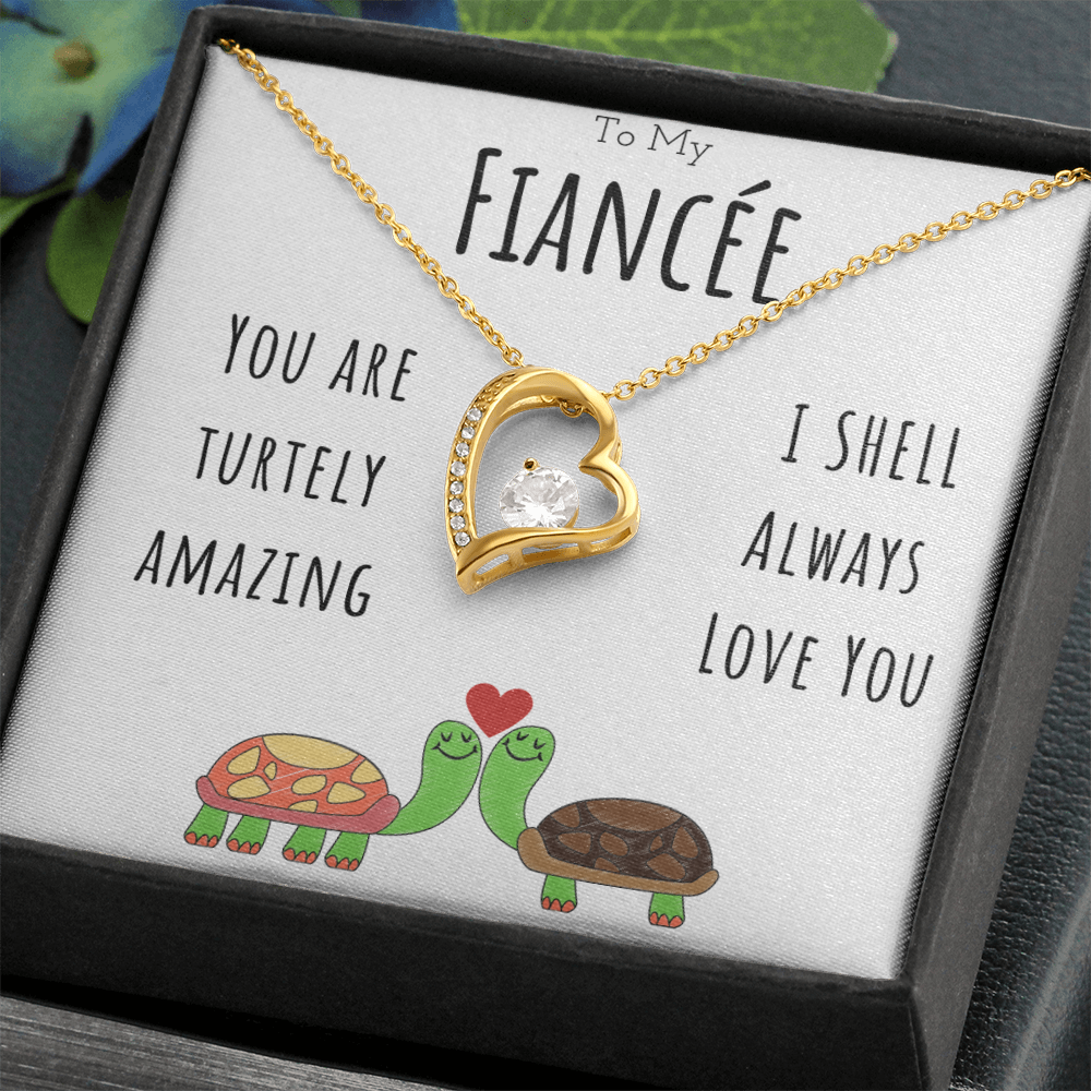 To My Fiancée Funny Turtle Message Card Jewelry Forever Love Necklace Gift From Fiancé, Cute Turtle Animal Pun Birthday Gift For Fiancée, Anniversary Present For Her by Best Gifts 305