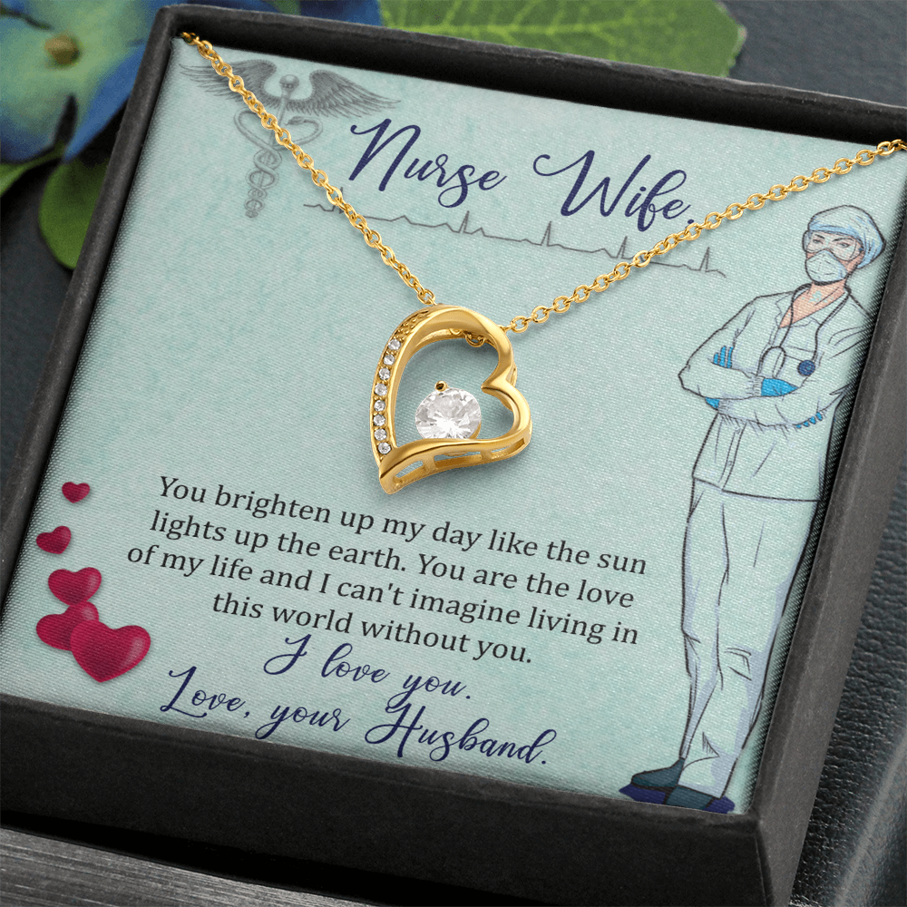 Forever Love Necklace for Nurse Wife - Stunning 6.5mm CZ Heart Pendant - 14K White Gold or 18K Yellow Gold Finish - Adjustable Chain - Perfect Gift from Husband