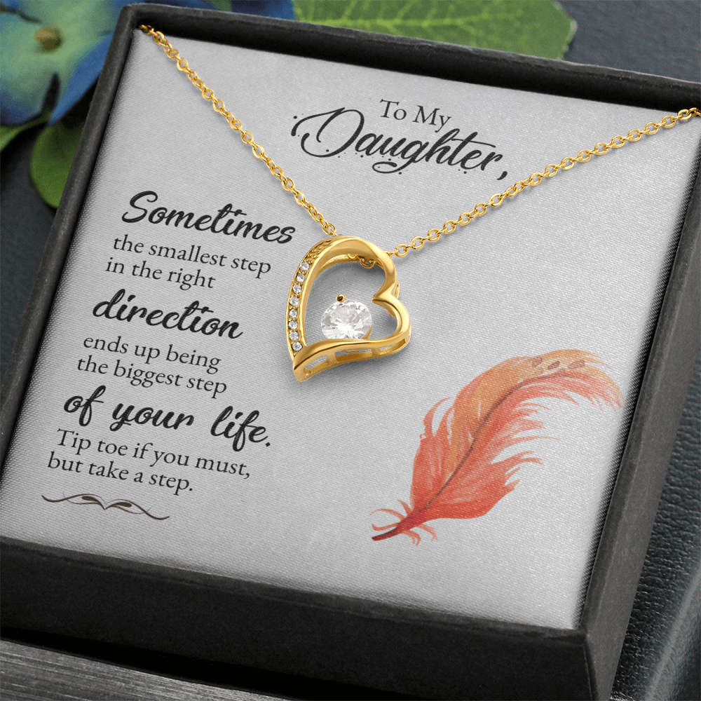 To My Daughter Forever Love Necklace – Heart CZ Pendant Gift from Mom or Dad for Encouragement & Inspiration