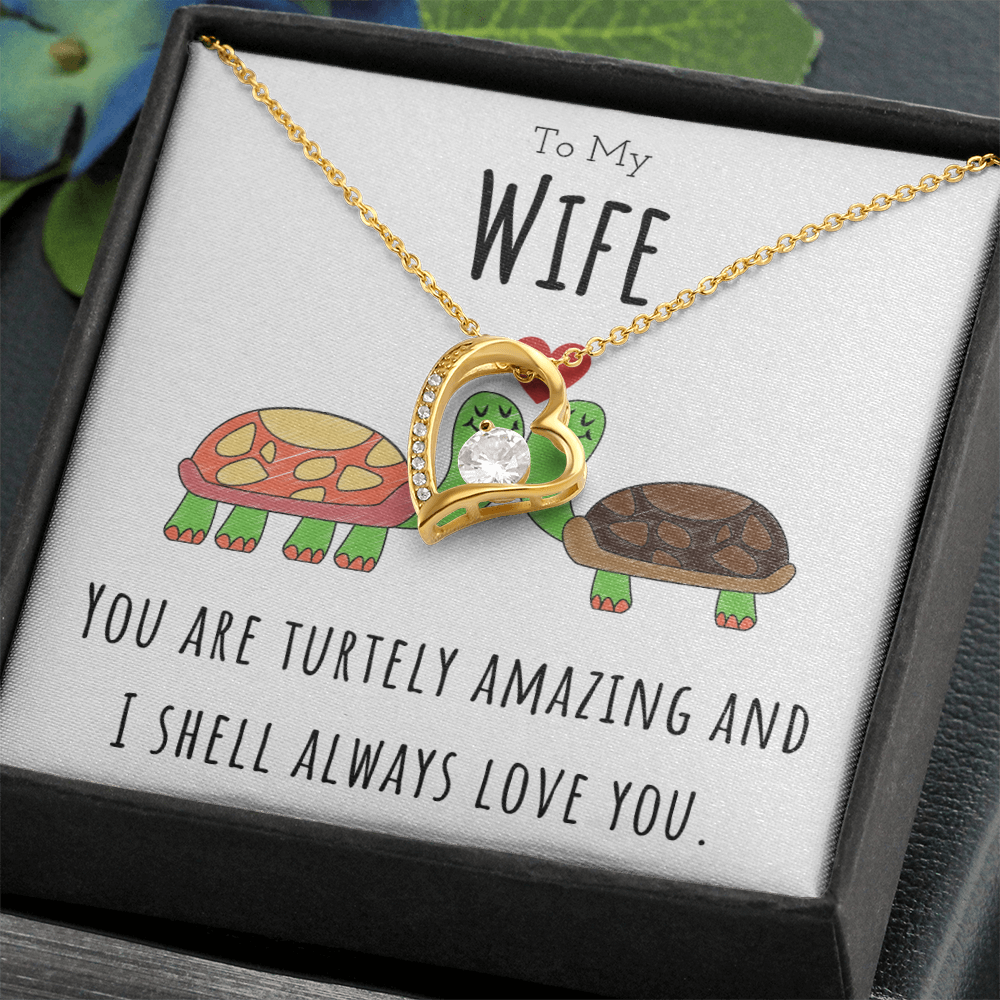 To My Wife Funny Turtle Message Card Jewelry Forever Love Necklace Gift From Husband, Cute Turtle Animal Pun Birthday Gift For Wife, Anniversary Present For Her by Best Gifts 305