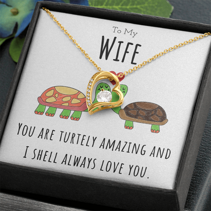 To My Wife Funny Turtle Message Card Jewelry Forever Love Necklace Gift From Husband, Cute Turtle Animal Pun Birthday Gift For Wife, Anniversary Present For Her by Best Gifts 305