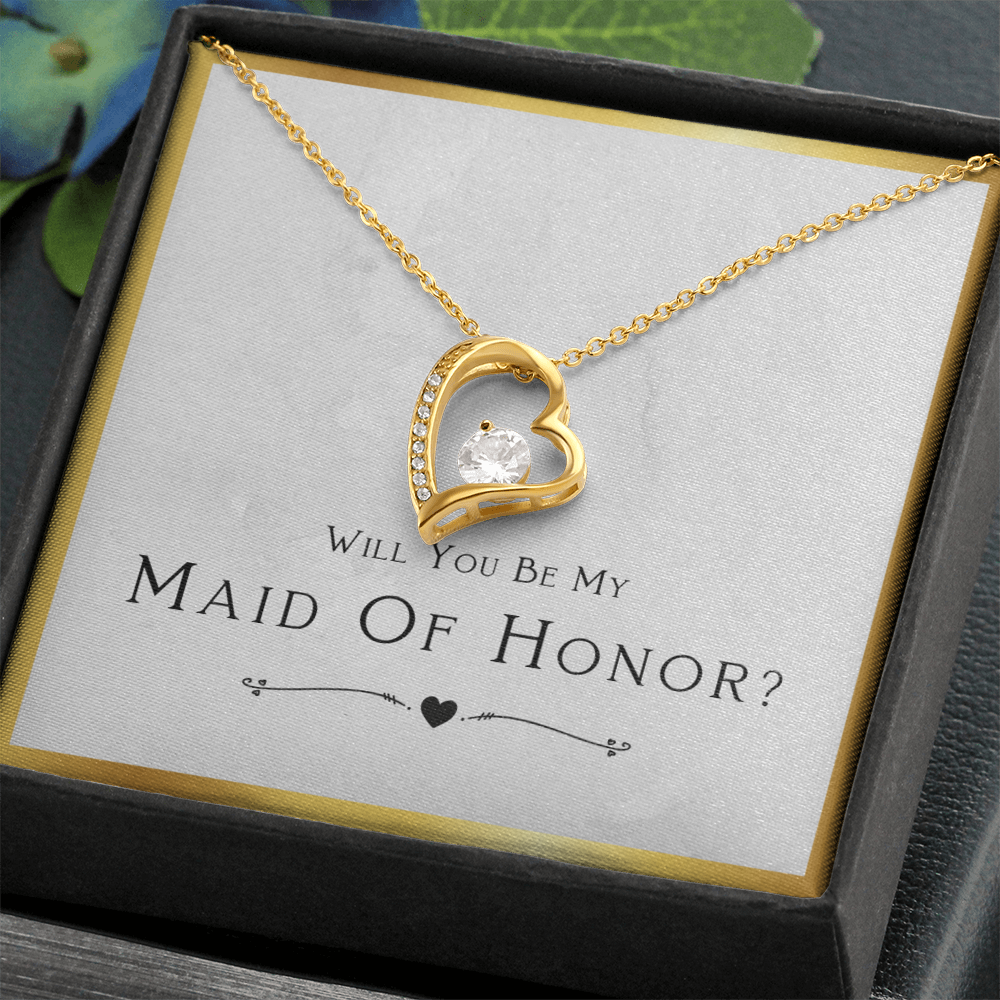 Maid Of Honor Gift, From Bride, Will You Be My Maid Of Honor, Proposal Gift - Forever Love Heart Necklace with Message Card by Best Gifts 305