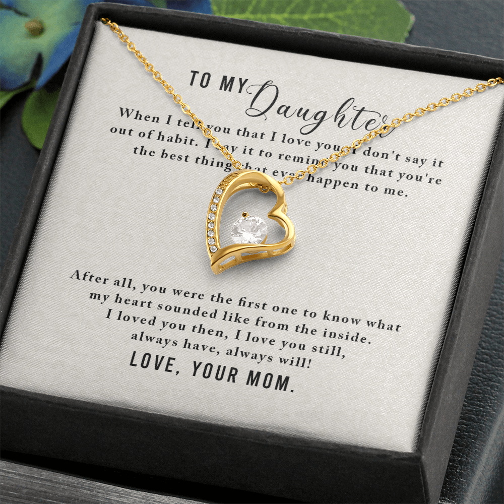 To My Daughter Appreciation Necklace – Forever Love Heart Pendant, CZ Crystal Jewelry Gift from Mom
