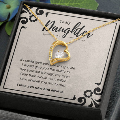 Daughter Heart Necklace Gift – CZ Forever Love Pendant from Mom or Dad with Message Card