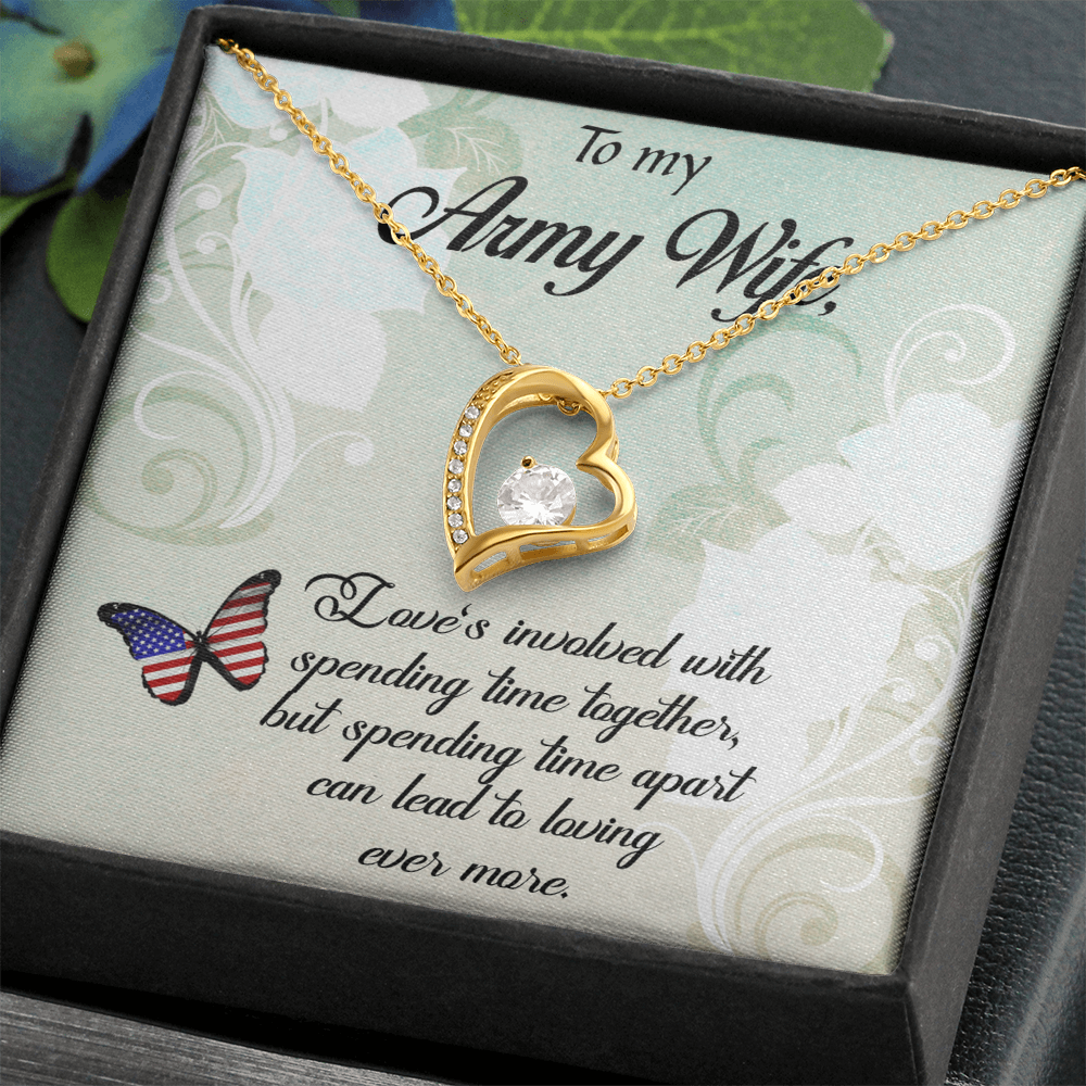 Forever Love Necklace for Army Wife – Heart CZ Pendant, White or Yellow Gold Finish, Romantic Gift for Her