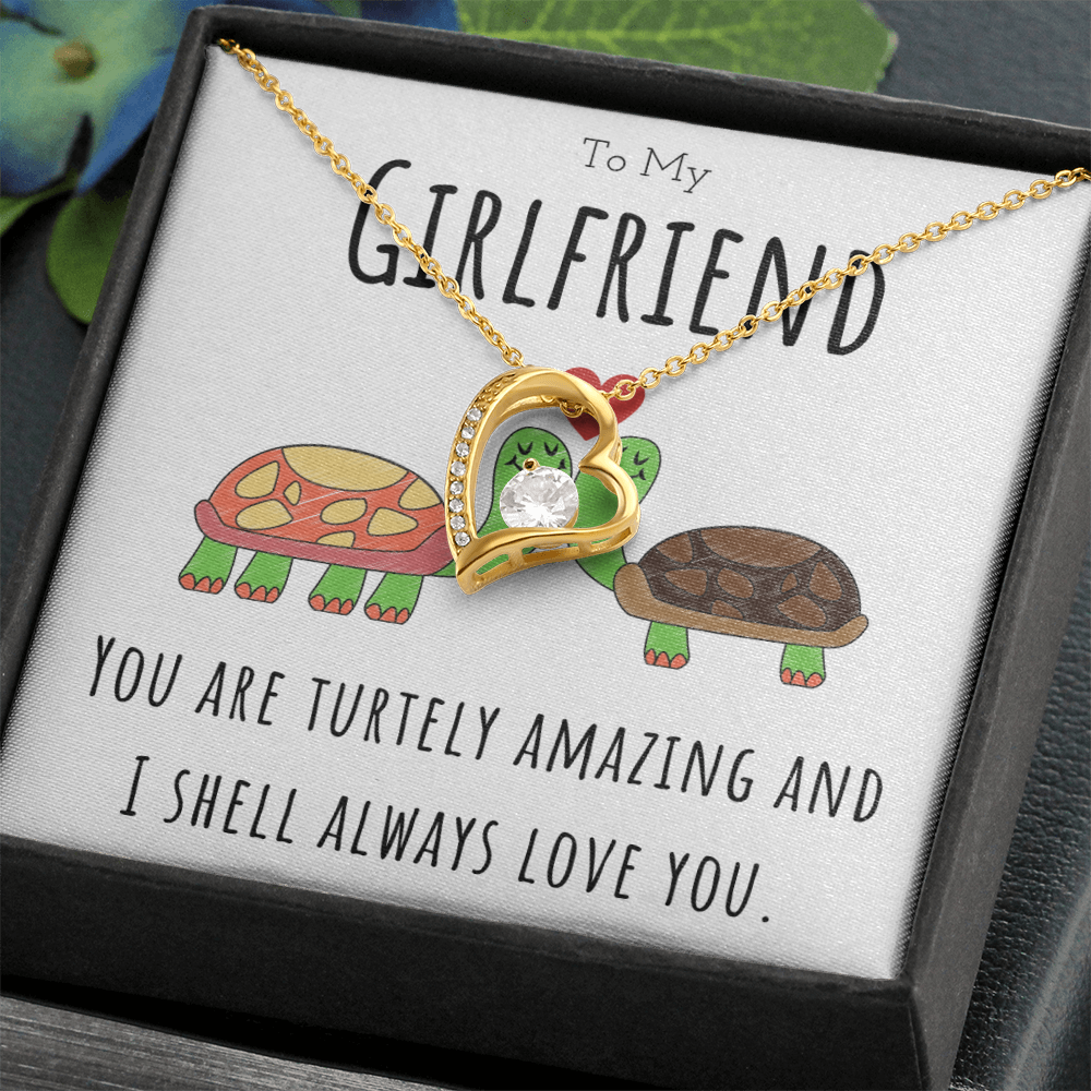 To My Girlfriend Funny Turtle Message Card Jewelry Forever Love Necklace Gift From Boyfriend, Cute Turtle Animal Pun Birthday Gift For Girlfriend, Anniversary Present For Her by Best Gifts 305