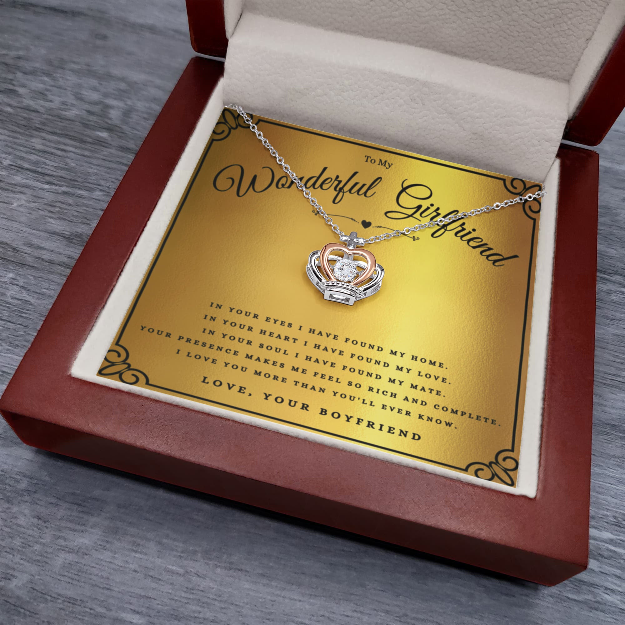 To My Wonderful Girlfriend Crown Pendant Necklace Gift For Girlfriend Anniversary, Girlfriend Valentines Day Message Card Christmas Present From Boyfriend, Girlfriend Birthday Jewelry Gift by Best Gifts 305