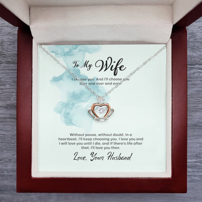 Husband to Wife Gift, Crown Pendant Necklace To My Wife, Wedding Anniversary Gift For Wife, Message Card Jewelry For Wife