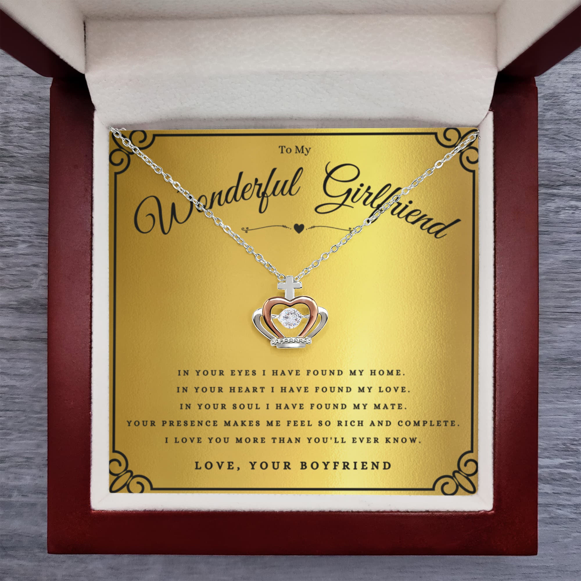 To My Wonderful Girlfriend Crown Pendant Necklace Gift For Girlfriend Anniversary, Girlfriend Valentines Day Message Card Christmas Present From Boyfriend, Girlfriend Birthday Jewelry Gift by Best Gifts 305