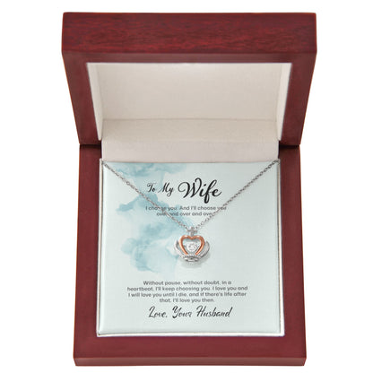 Husband to Wife Gift, Crown Pendant Necklace To My Wife, Wedding Anniversary Gift For Wife, Message Card Jewelry For Wife