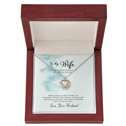 Husband to Wife Gift, Crown Pendant Necklace To My Wife, Wedding Anniversary Gift For Wife, Message Card Jewelry For Wife