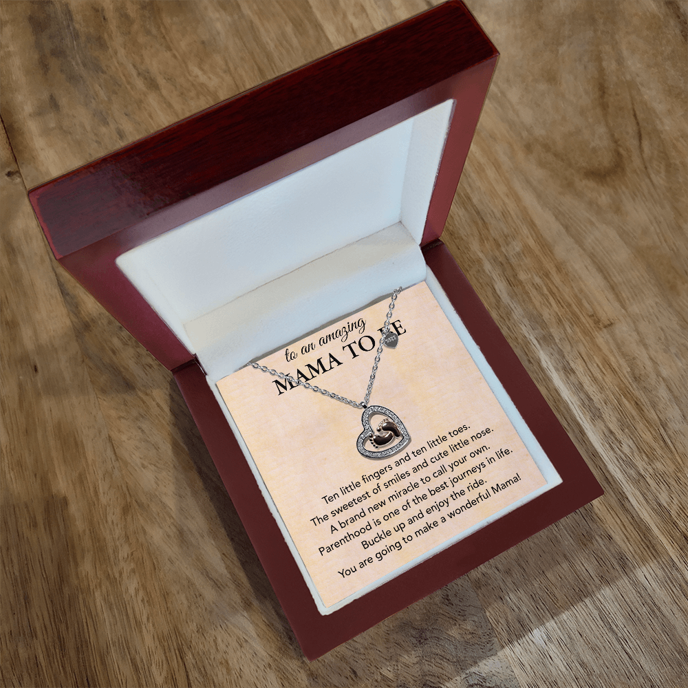 Baby Feet Heart Necklace for Mama to Be - 925 Sterling Silver, Cubic Zirconia, Rose Gold, Perfect Gift for New Mom, Baby Shower, Mother's Day