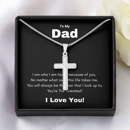 Artisan Cross Necklace with Snake Chain To My Greatest Dad, I Love You Dad, Fathers Day Gift From Daughter, Dad Birthday Gift, Gift For Dad From Son, by Best Gifts 305