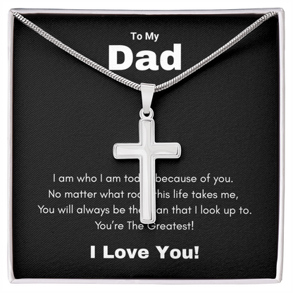 Artisan Cross Necklace with Snake Chain To My Greatest Dad, I Love You Dad, Fathers Day Gift From Daughter, Dad Birthday Gift, Gift For Dad From Son, by Best Gifts 305